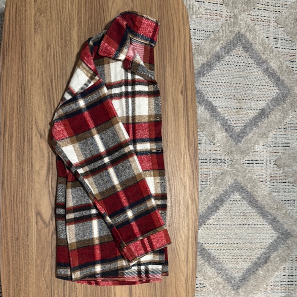 Red and Brown Plaid Fuzzy Shacket - Picture 3 of 3